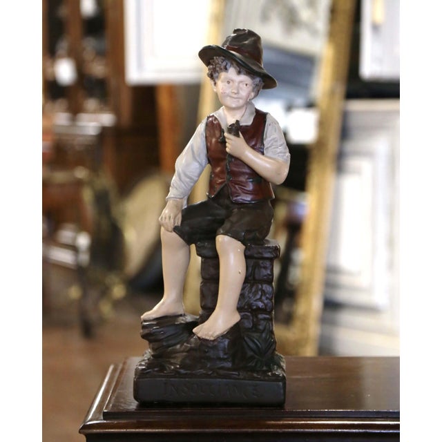Mid 20th Century Mid-Century French Polychrome Terracotta Boy Figurine Titled "Insouciance" For Sale - Image 4 of 9