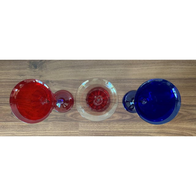 Late 20th Century Set of Three Modern Murano Glass Goblets, Blue, Red and Amethys For Sale - Image 17 of 18
