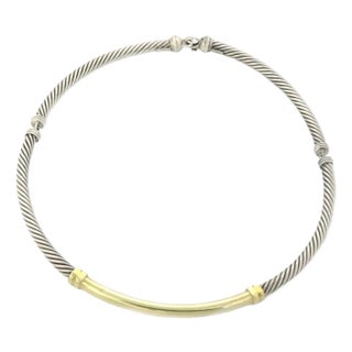 David Yurman Sterling Yellow Gold 14k Cable Wire Choker Necklace For Sale