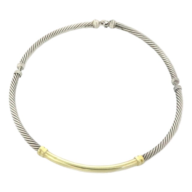 David Yurman Sterling Yellow Gold 14k Cable Wire Choker Necklace For Sale