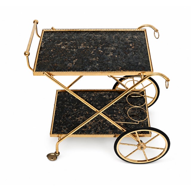 Mid-Century Modern Vintage Italian Bar Cart with Dark Mirrored Glass Shelves, 1960s For Sale - Image 3 of 4