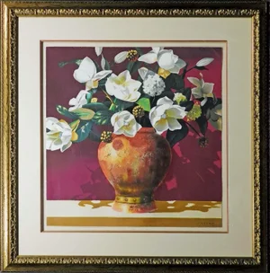 James Jensen "Magnolia" Embellished Serigraph on Paper Hand Signed, Framed