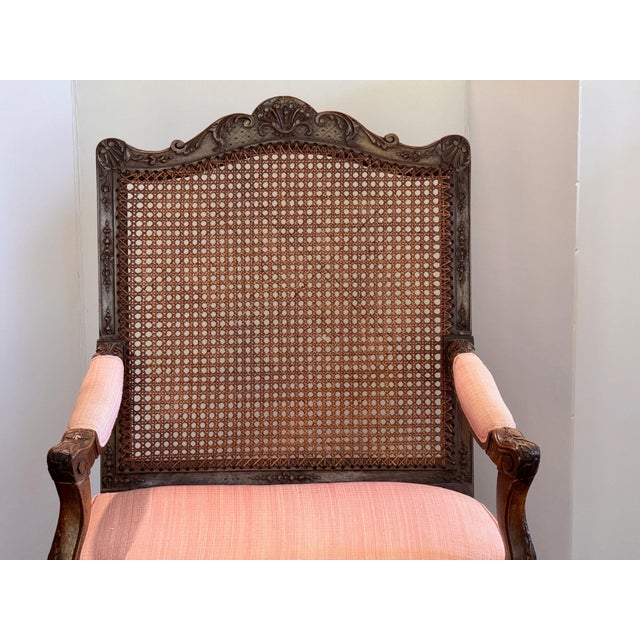 Brown 19th Century Pair of Carved French Walnut Armchairs With Caned Backs For Sale - Image 8 of 16