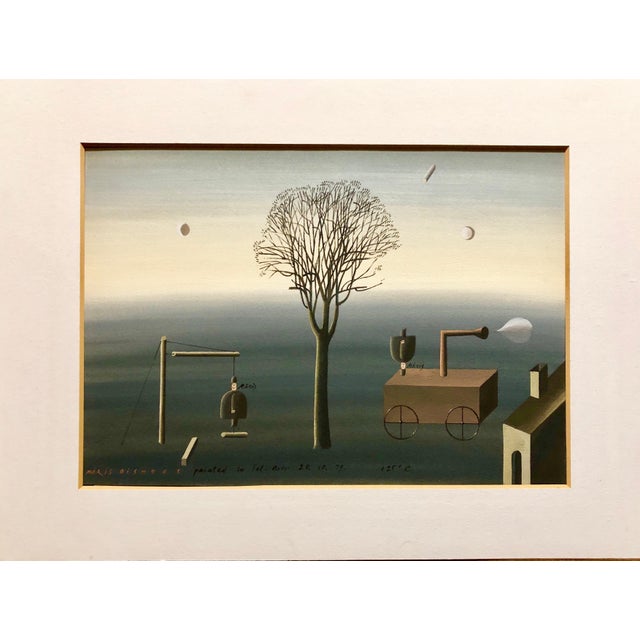 Blue Maris Bishofs, Latvian Israeli Surreal Gouache Illustration Art Painting Tel Aviv, 1979 For Sale - Image 8 of 9