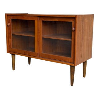 Vintage Danish Teak Display Cabinet With Sliding Glass Doors 1960s For Sale