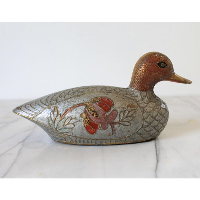 Vintage Brass Enamel Duck Figurine For Sale - Image 4 of 13