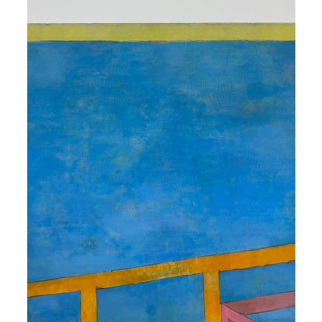 Wood 1970s Monumental Michael Decain Abstract Landscape Painting, Hockney Style For Sale - Image 7 of 14