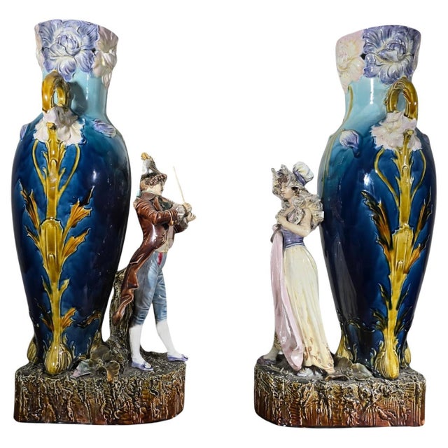 Art Nouveau Enamelled Ceramic Vases, 1890, Set of 2 For Sale - Image 14 of 14