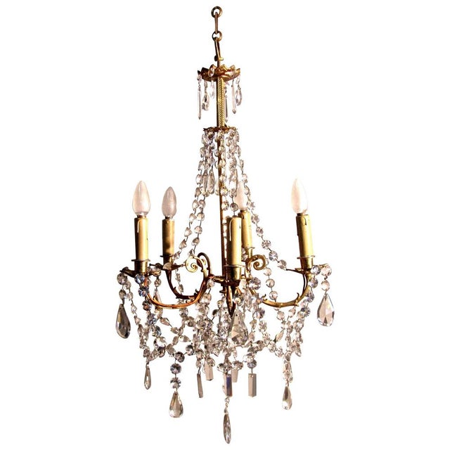 Large French Cut Glass and Brass Five Branch Chandelier, 1930s For Sale - Image 8 of 8