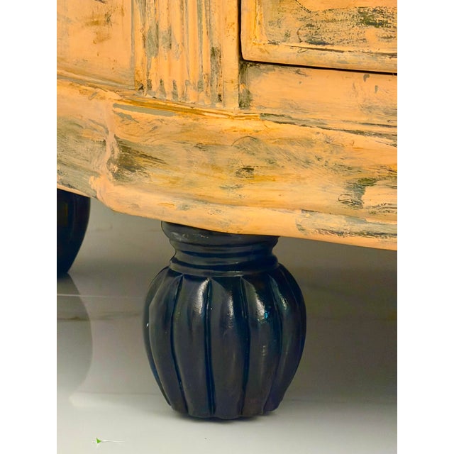 Yellow Vintage French Provincial Serpentine Dresser – Hand‑Painted Yellow Chest With Black Granite Top – Curved Front, Distressed Finish For Sale - Image 8 of 8