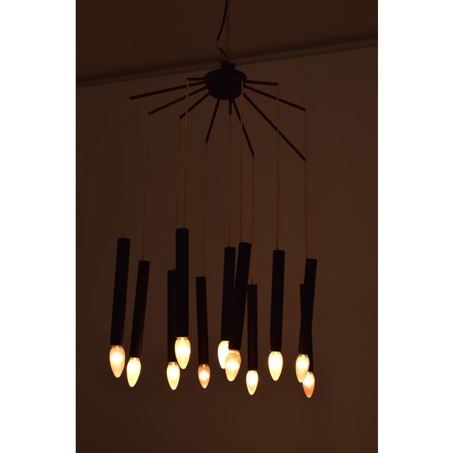 Metal Brass and Metal Chandelier attributed to Stilnovo, 1950s For Sale - Image 7 of 13