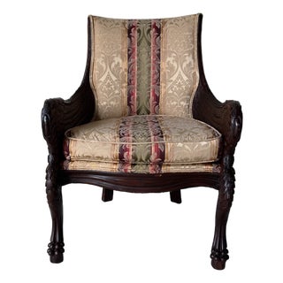 Vintage French Empire / Renaissance Revival Style Hand-Carved Mahogany Swan Armchair For Sale