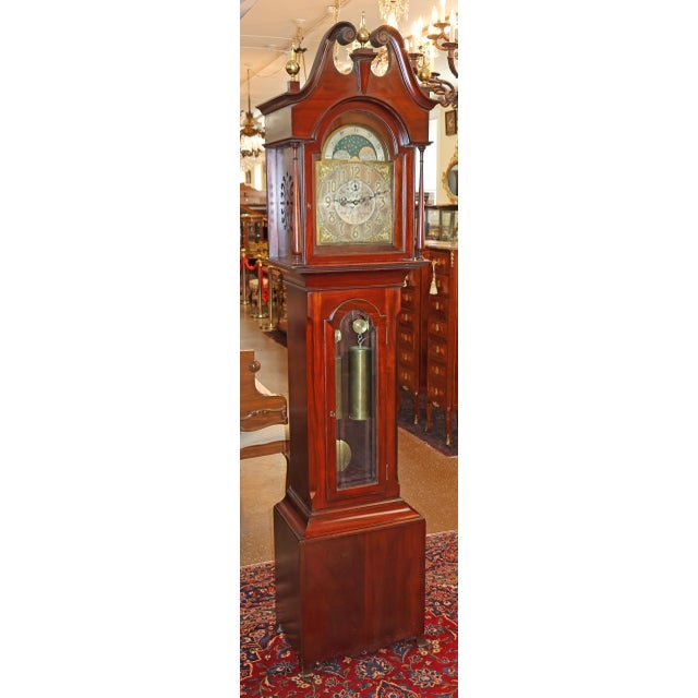 Early 20th Century Mahogany Two Weight Herschede Tall Case Grandfather Clock For Sale - Image 4 of 16