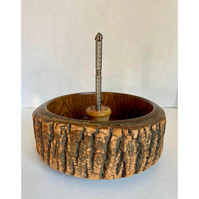 Mid 20th Century Vintage Live Edge Wooden Bowl With Nut Cracker For Sale - Image 5 of 6