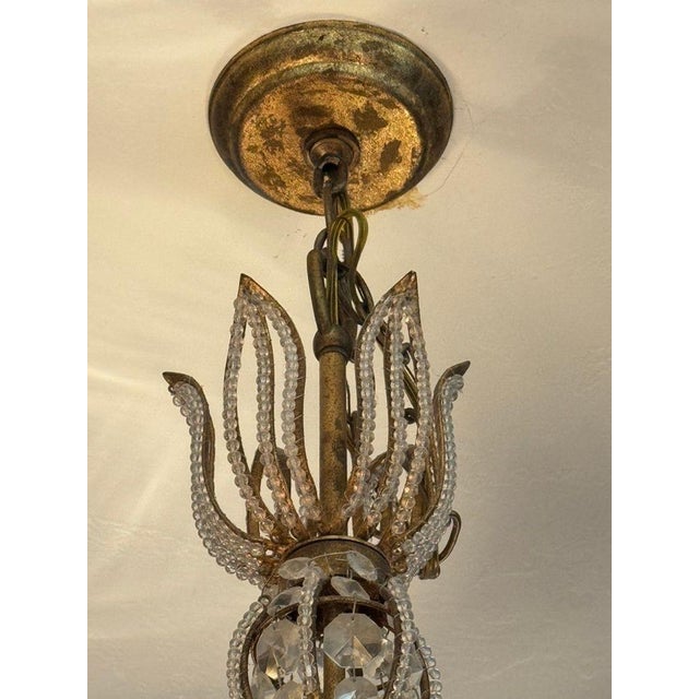 Vintage 1960s Regency Six Arm Chandelier With Gilt Iron and Crystal Beads For Sale - Image 9 of 13