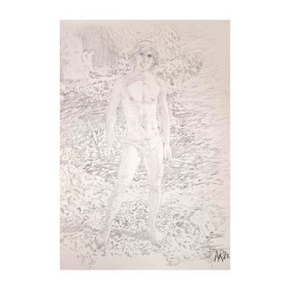Anthony Roaland, Young Man on a Cliff, Original Pencil Drawing, 1981 For Sale