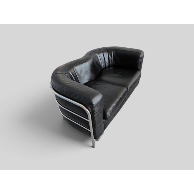 Italian Onda Black Leather Sofa by De Pas, Durbino and Lomazzi for Zanotta, 1995 For Sale - Image 3 of 18