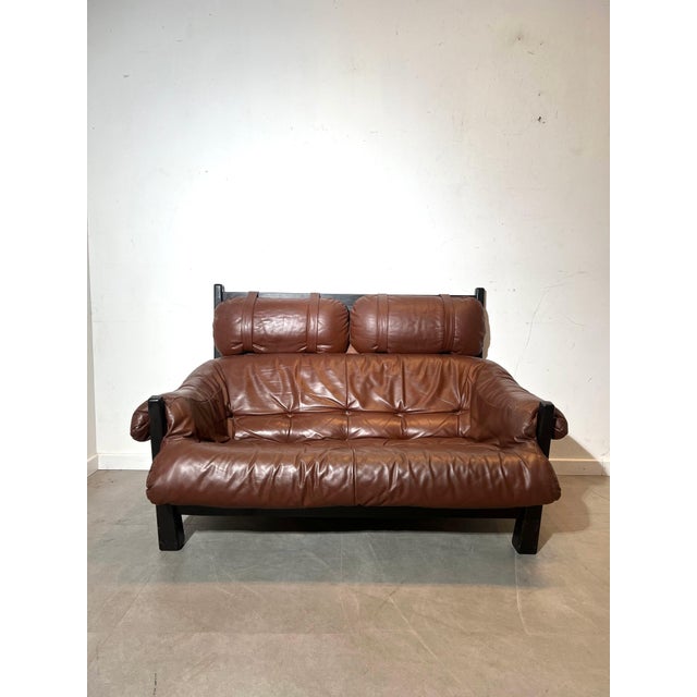 Wood Two-Seater Sofa in Leather by Gerard Van Den Berg For Sale - Image 7 of 7