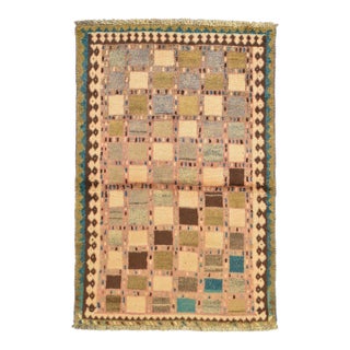 Vintage Tribal Rug 3’6” X 5’2” Pink Wool Hand-Knotted Oriental Carpet For Sale