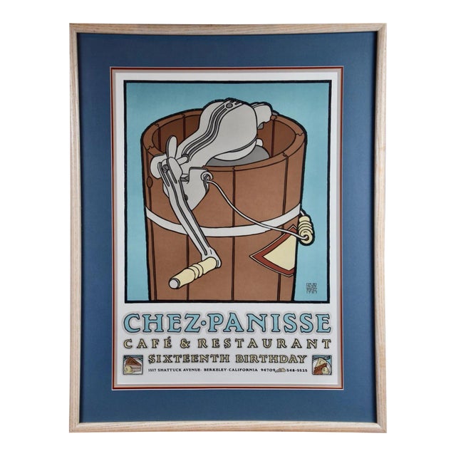 Chez Panisse Restaurant Birthday Celebration: Original Goines Graphic Art Poster, 1987 For Sale