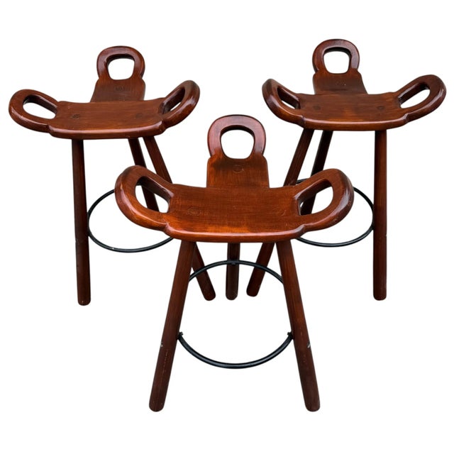 Brutalist Marbella Bar Stools attributed to Sergio Rodrigues, Spain, 1960s, Set of 6 For Sale - Image 4 of 18