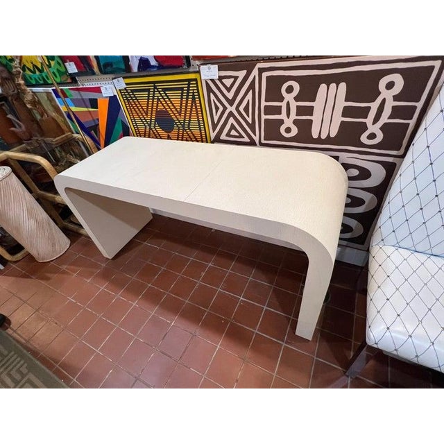 1980's Off White Laminate Waterfall Console Table. For Sale - Image 9 of 18