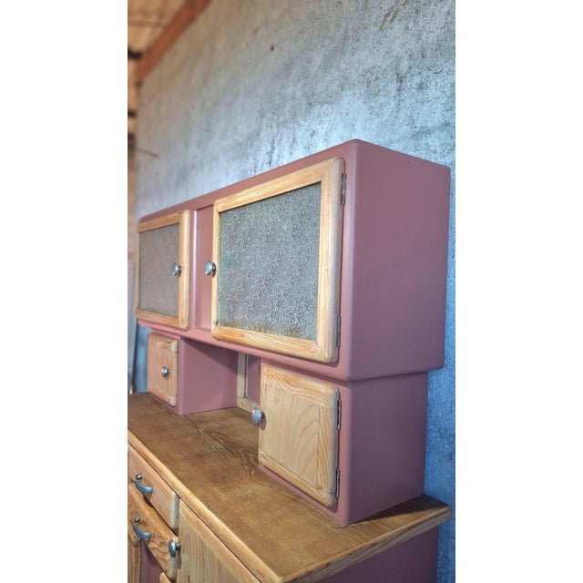 1950s Vintage Mado 2-Body Kitchen Buffet with Cathedral Glass, 1950s For Sale - Image 5 of 11