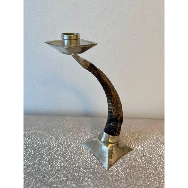 Ram's Horn and Silver Candle Stick Holder For Sale - Image 4 of 10