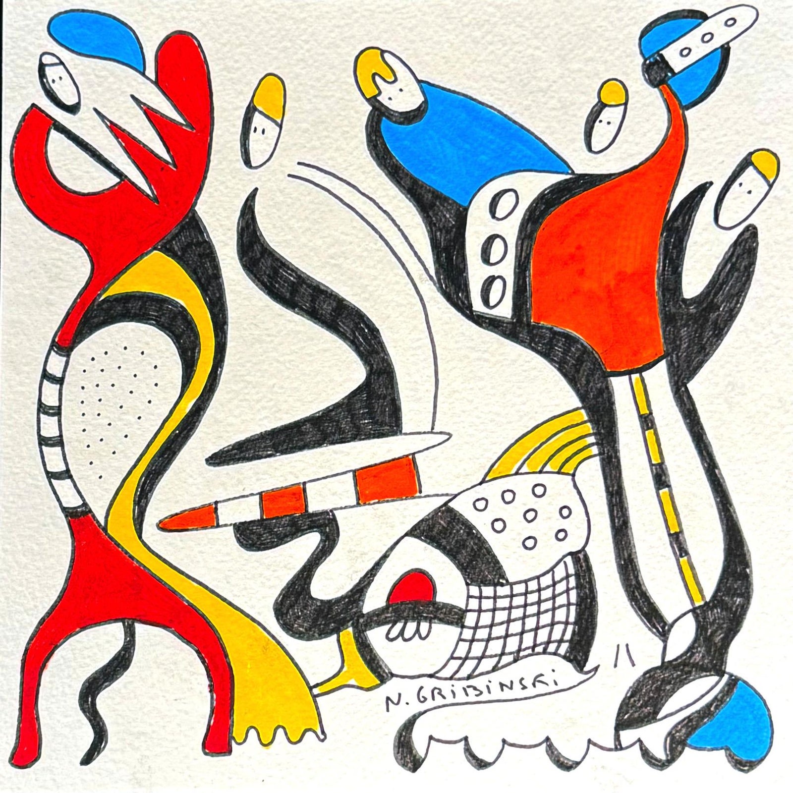 The Acrobat and the Listener — Small Abstract Figurative Drawing (8 X 8 ...