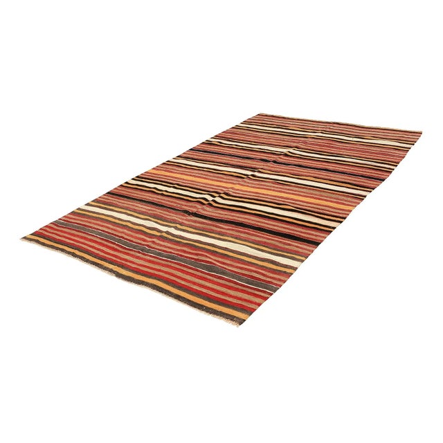 Traditional Mid 20th Century Striped Vintage Turkish Kilim Rug For Sale - Image 3 of 7