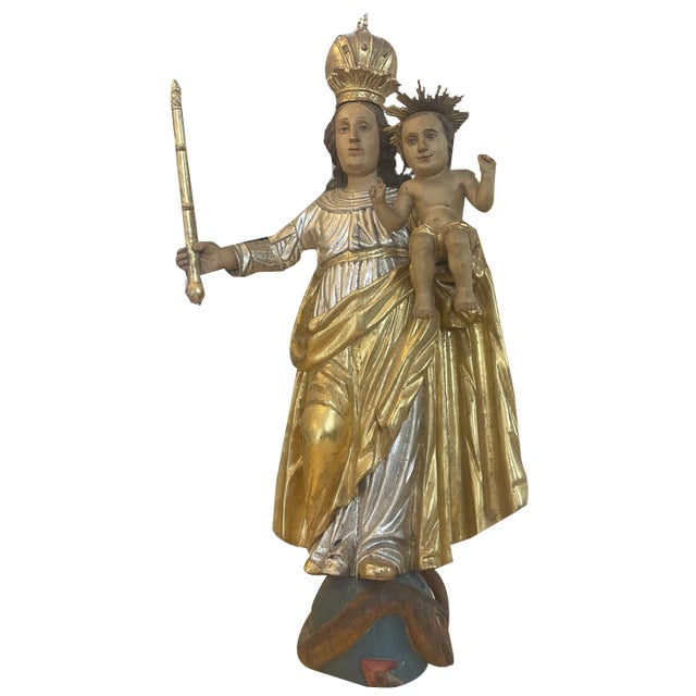 Baroque Wooden Figure of Madonna and Child For Sale