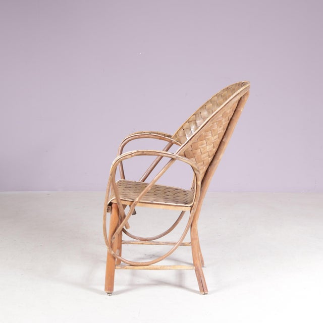 Vintage Armchair with Wooven Seat and Backrest, 1950s For Sale - Image 4 of 8