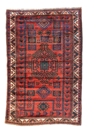 1930s Red Geometric Tribal Afghan Area Rug