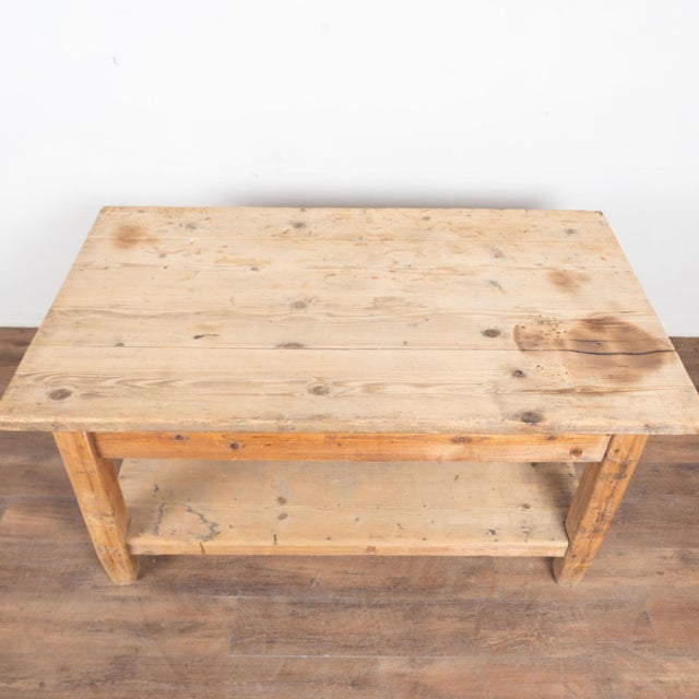 Rustic European Late 19th Century Hungarian Pine Work Table or Kitchen Island With Lower Shelf For Sale - Image 3 of 14