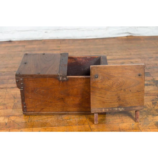 Indonesian 19th Century Wooden Trunk with Partially Removable Top and Iron Studs For Sale - Image 9 of 12