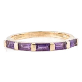 Baguette Cut Amethyst 14k Gold Purple Stacking Band Birthstone Ring Size 9 For Sale