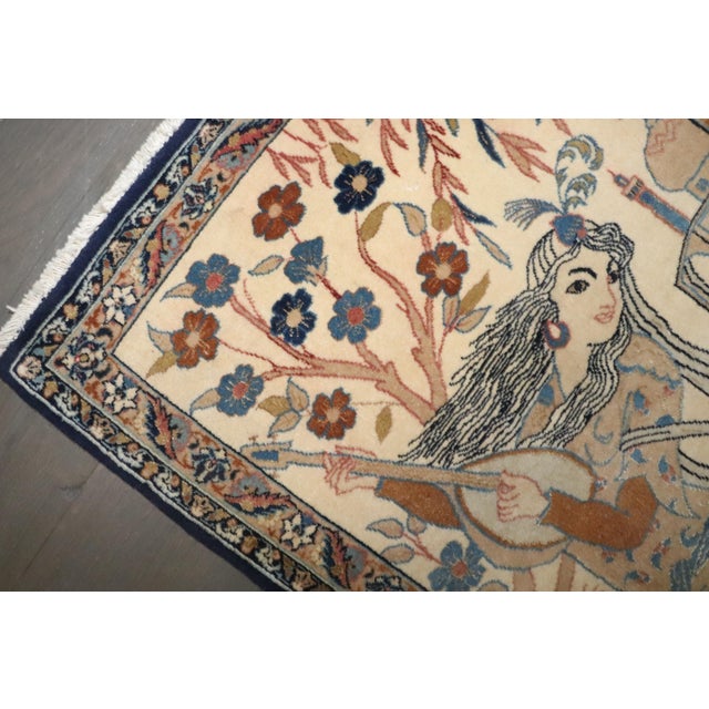 Vintage Zabihi Collection Persian Nain Pictorial Lady with a Banjo Rug - 1'5" x 1'9" For Sale In New York - Image 6 of 6