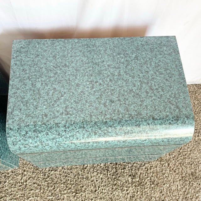 1980s Postmodern Faux Teal Granite Waterfall Nighstands - A Pair For Sale - Image 4 of 9