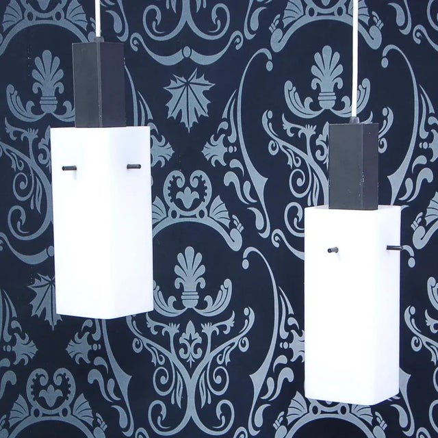 Vintage Hanging Lamps in Opal Glass, 1950s, Set of 2 For Sale - Image 4 of 12