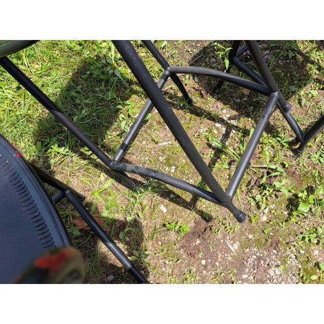 Black Vintage Set of 6 Black Leather Seats Bar Stools 1970s Mid Century Modern For Sale - Image 8 of 18