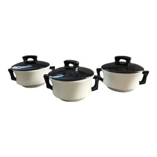 Vintage Mid Century Modern Arnel’s Black & Cream Covered Dishes - Set of 3 For Sale