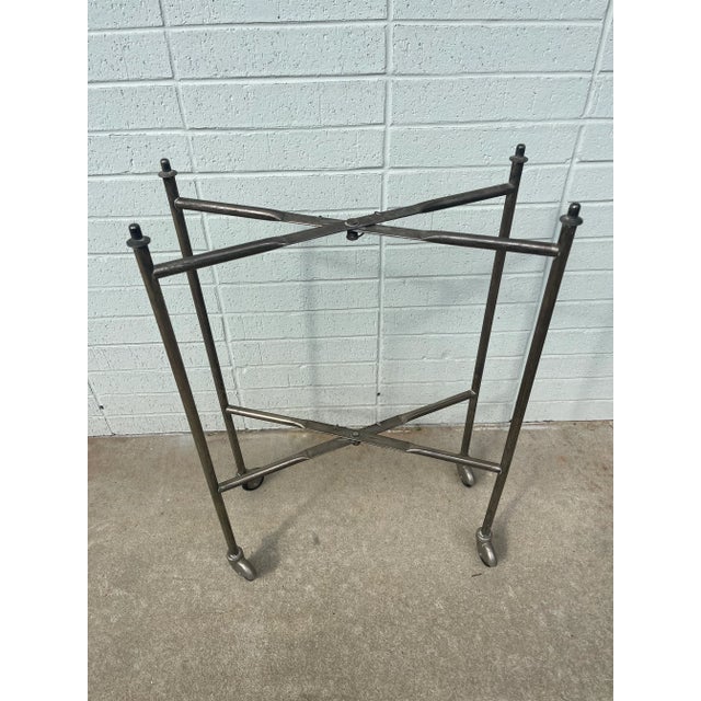 Silver Antique English Silver Plated Two-Tiered Collapsable Rolling Bar Cart For Sale - Image 8 of 13