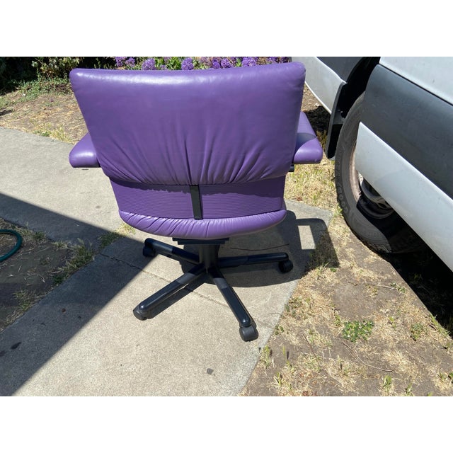 Modern 1990s Mario Bellini Vitra Figura Post Modern Purple Leather Desk Chair For Sale - Image 3 of 12