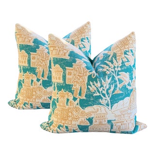 Teal Chinoiserie Pillows - a Pair