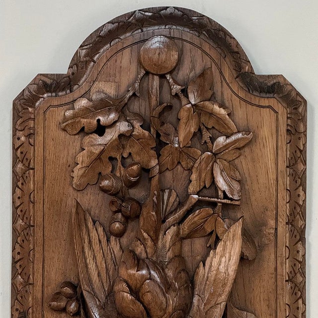 Pair 19th Century Country French Hunt Style Hand-Carved Oak Plaques For Sale - Image 11 of 16