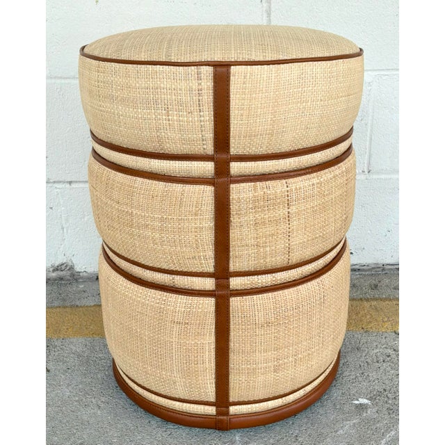 Contemporary Made Goods Organic Modern Raffia and Leather Quinn Stool For Sale - Image 3 of 3