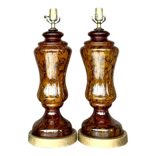 Vintage Boho Tortoise Glass Lamps - a Pair For Sale