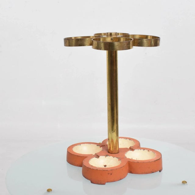 For your consideration, Vintage Brass Cast Iron Umbrella Stand Cane Holder similar to Hermes Paris Style 1960s. Bauhaus...