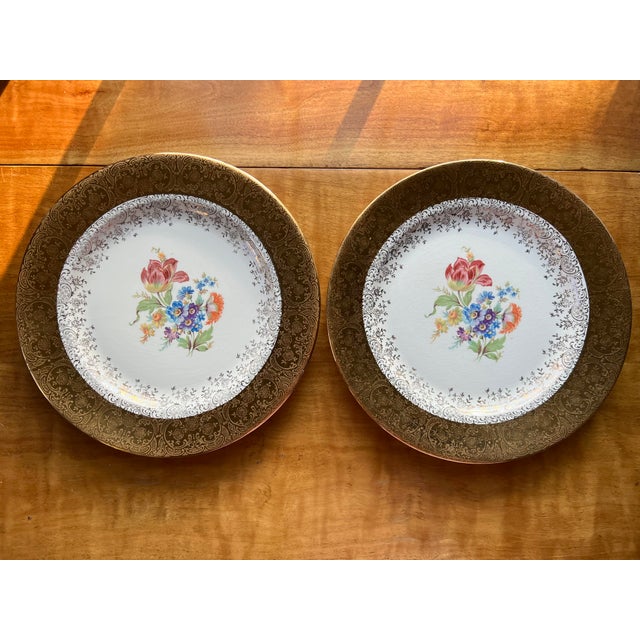 Early 20th Century Edgewood 22k Gold Gilt Botanical Porcelain Plates - a Pair For Sale - Image 11 of 11