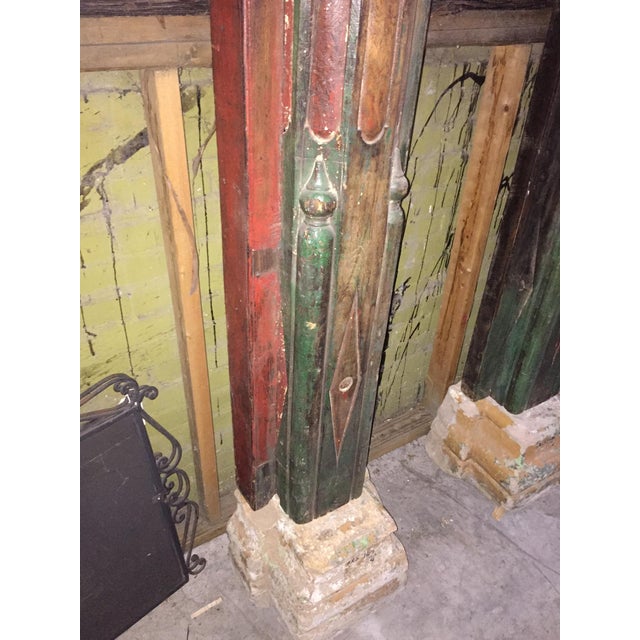 Green 1920s Vintage Painted Carved Wall Mounted Teak Wood Columns- A Pair For Sale - Image 8 of 13